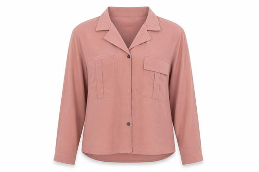 Front view of SHEIN women’s pink basic button-up, size M