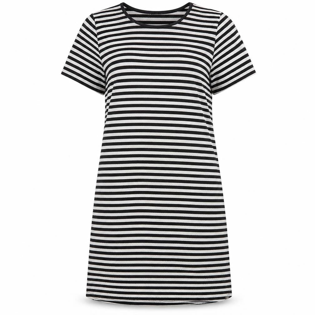 Front view of Quiz women’s white striped a-line, size UK 12