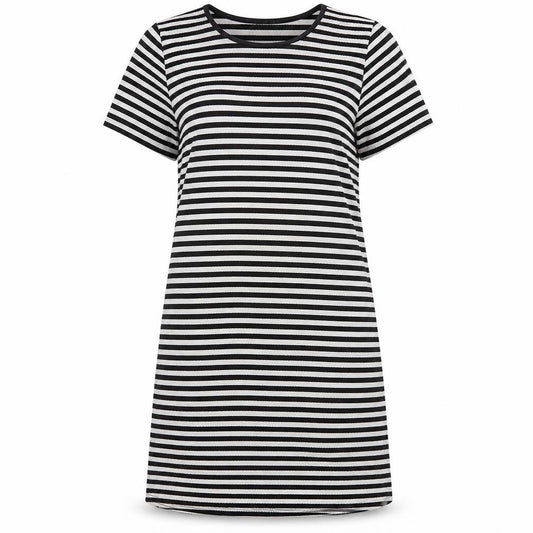 Front view of Quiz women’s white striped a-line, size UK 12