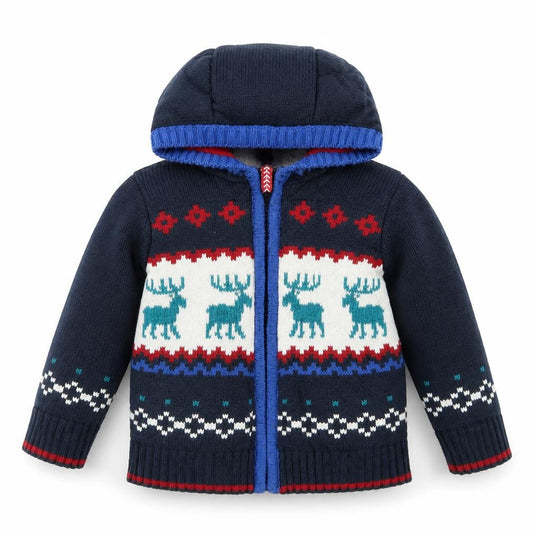 Front view of M&Co boys’ blue jacket coatigan, size 9-12, months