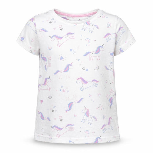 George Girls White Animal Print   Pyjama Top Size 5-6 Years  - Unicorn & stars print