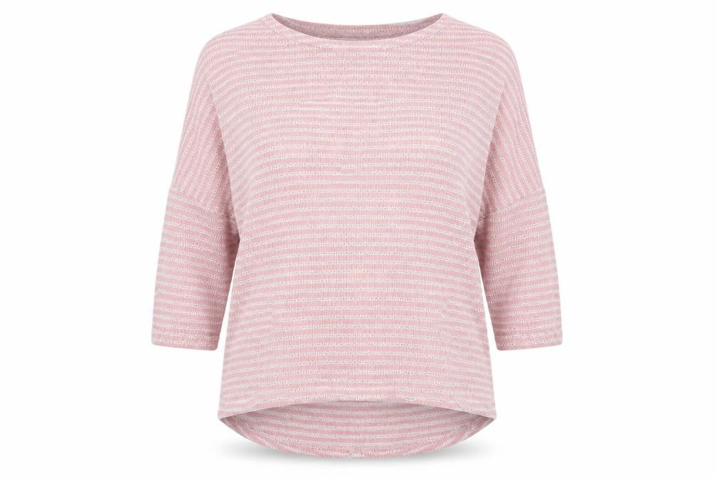 Front view of New Look women’s pink striped jumper, size M, - open weave stripe