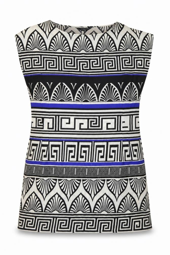 Front view of Dorothy Perkins women’s white geometric a-line, size UK 14