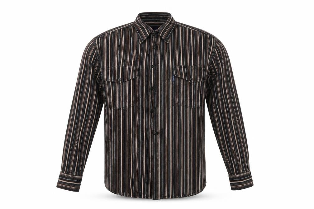 Front view of Figaretti men’s brown button-up, size L