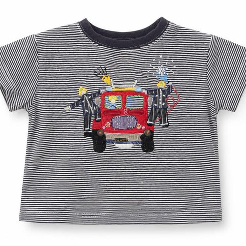 Monsoon Baby Multicoloured Striped  Basic T-Shirt Size 12-18 Months  - FIRE ENGINE