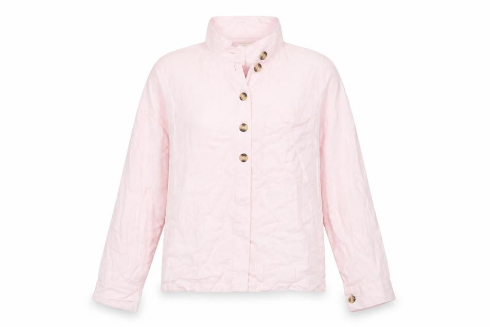 Front view of Topshop women’s pink basic button-up, size UK 14