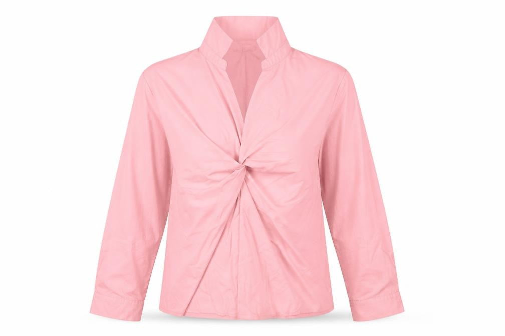 Front view of SHEIN women’s pink basic blouse, size M