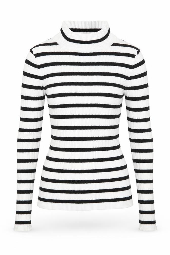 Front view of Atmosphere women’s multicoloured striped jumper, size UK 10