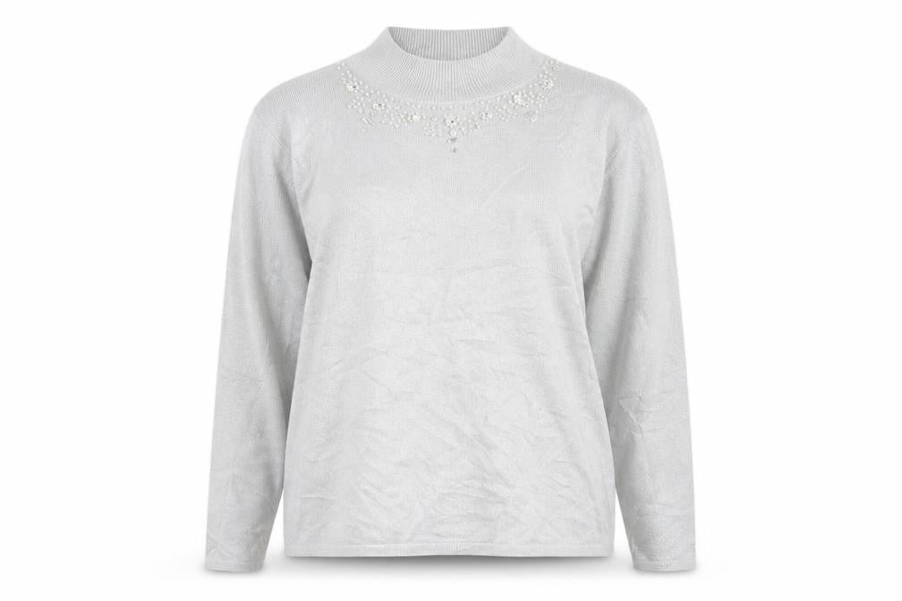 Front view of Bonmarché women’s silver jumper, size M