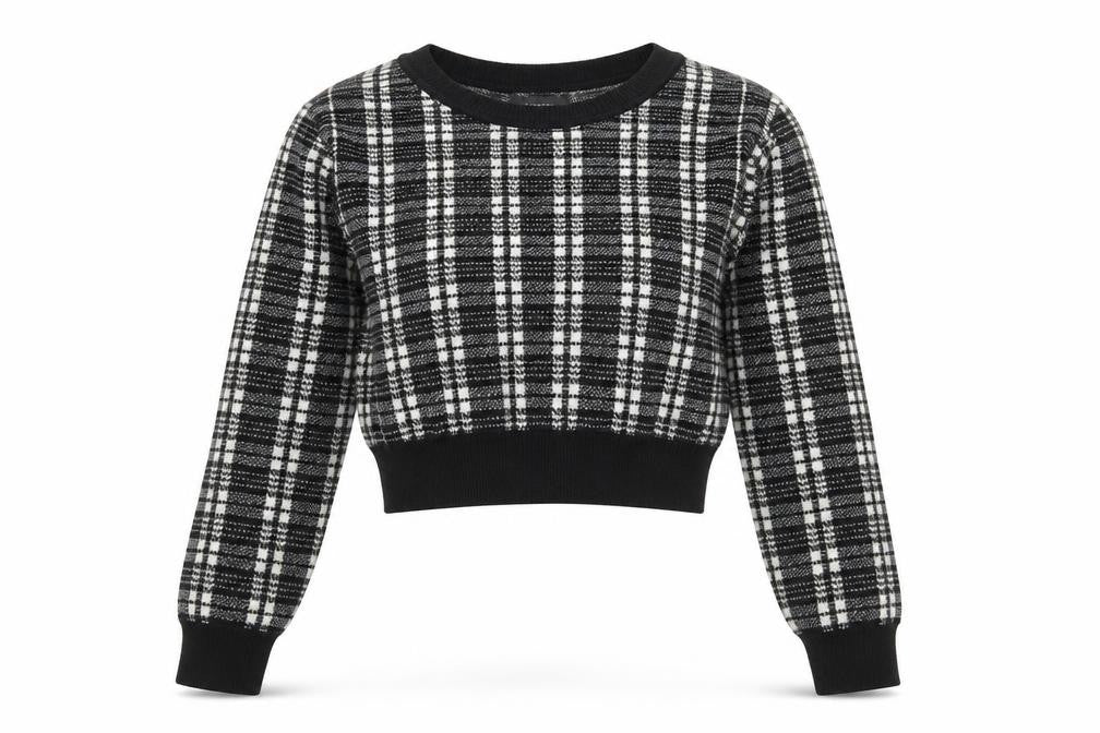 Front view of Primark women’s multicoloured check jumper, size XS, - cropped