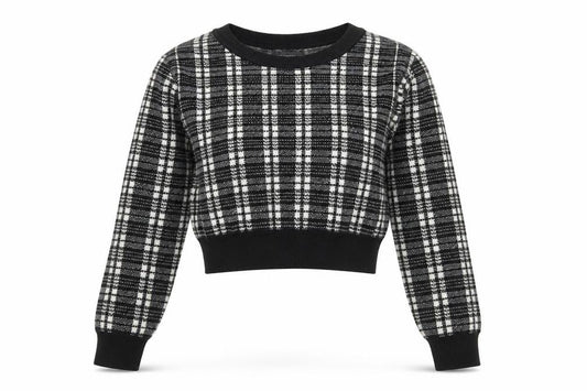 Front view of Primark women’s multicoloured check jumper, size XS, - cropped