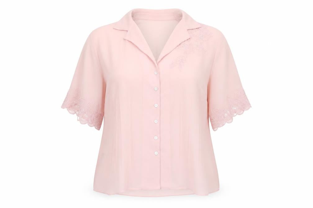 Front view of Country Casuals women’s pink basic button-up, size UK 14