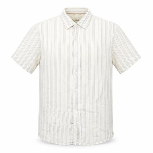 Front view of RJR.John Rocha men’s white striped button-up, size S
