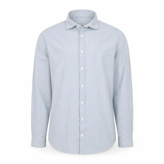 Front view of Marks & Spencer men’s multicoloured striped button-up, size 14.5