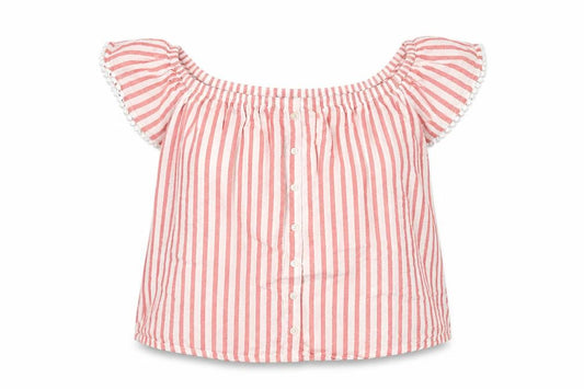 Front view of Atmosphere women’s multicoloured striped basic blouse, size UK 14