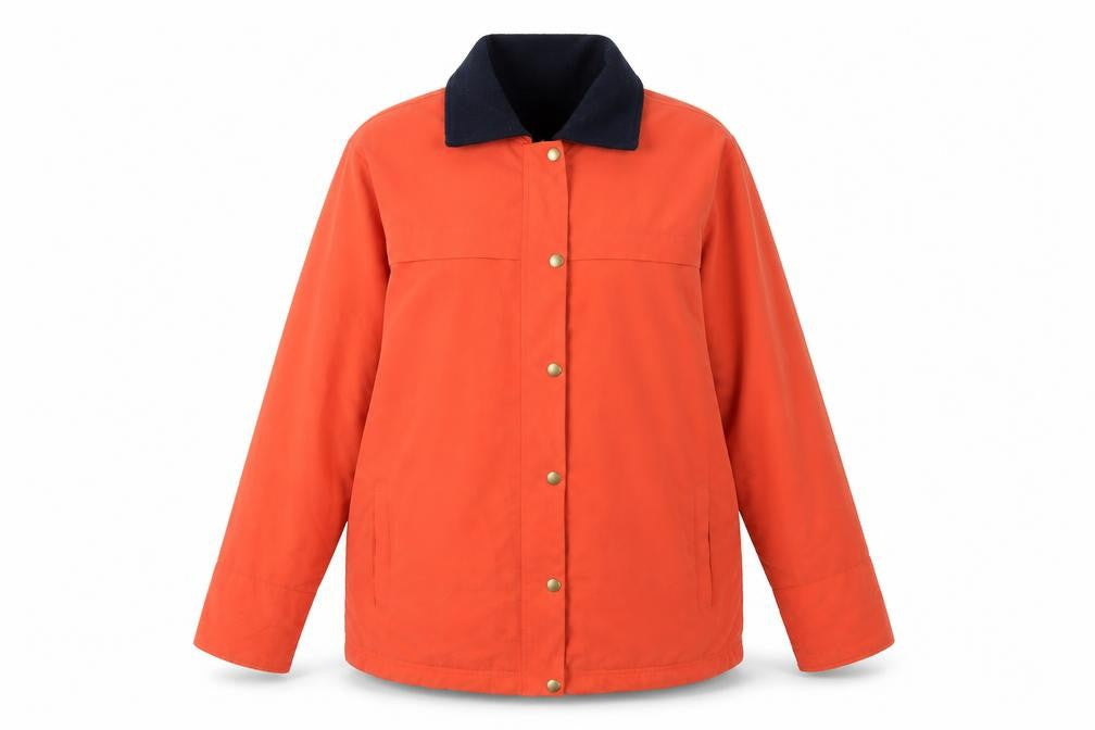 Front view of Marks & Spencer women’s orange jacket coat, size UK 14