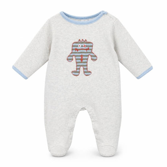 Front view of New Look boys’ grey babygrow one-piece, size 0-3, months