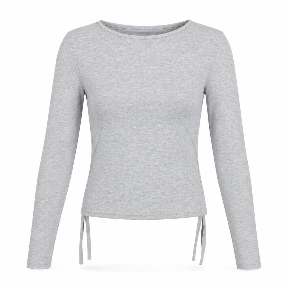 Front view of PRETTYLITTLETHING women’s grey basic t-shirt, size UK 6