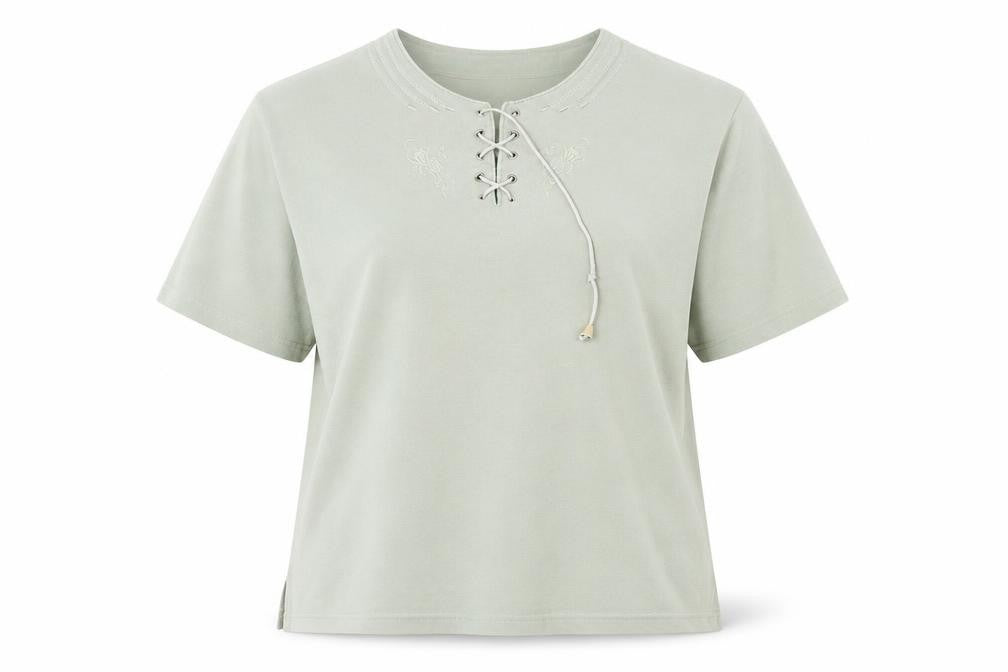 Front view of Lucky women’s green basic t-shirt, size M