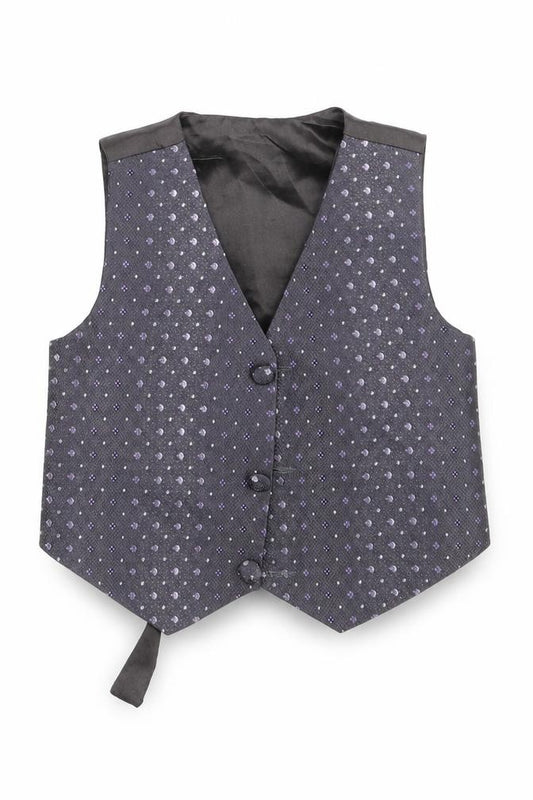 Front view of JAMES MORGAN boys’ black floral jacket waistcoat, size 12, months