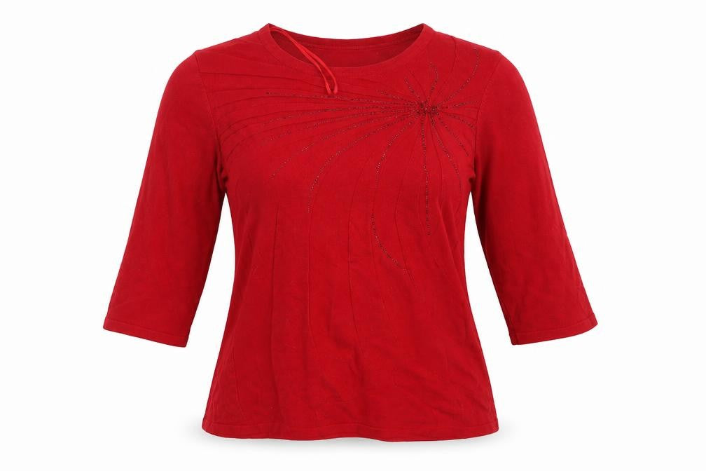 Front view of Anna Rose women’s red pullover sweatshirt, size M