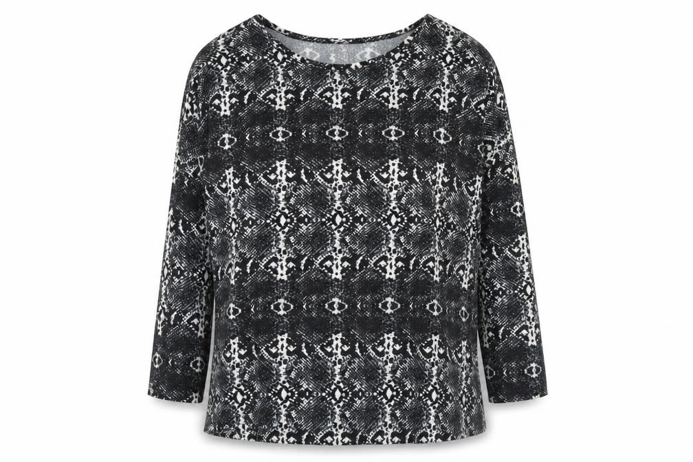 Front view of Stella women’s black animal print basic blouse, size UK 8