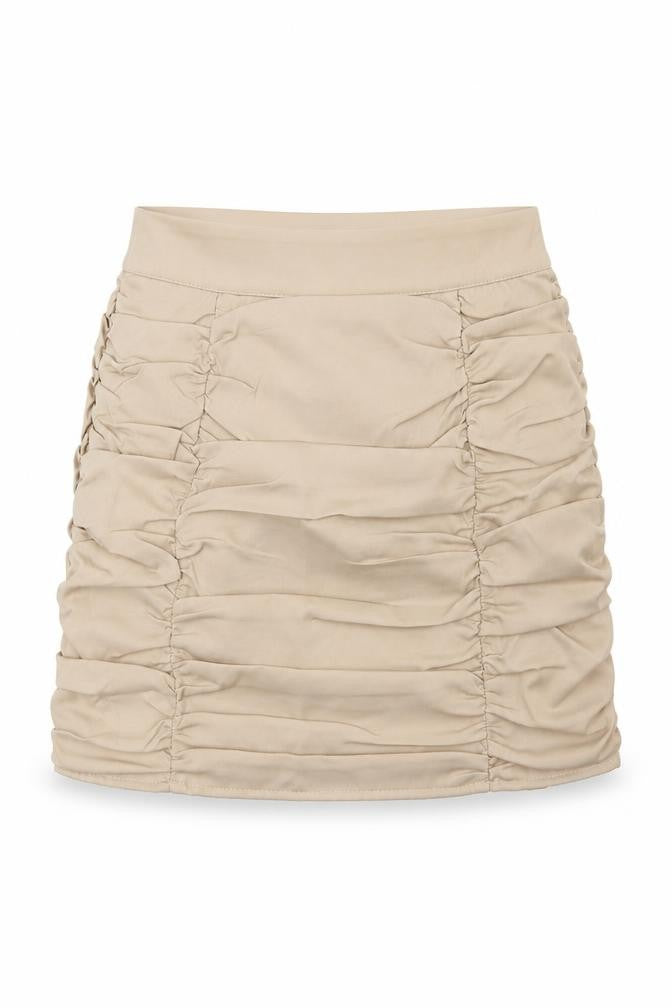 Front view of Danity women’s beige mini skirt, size S