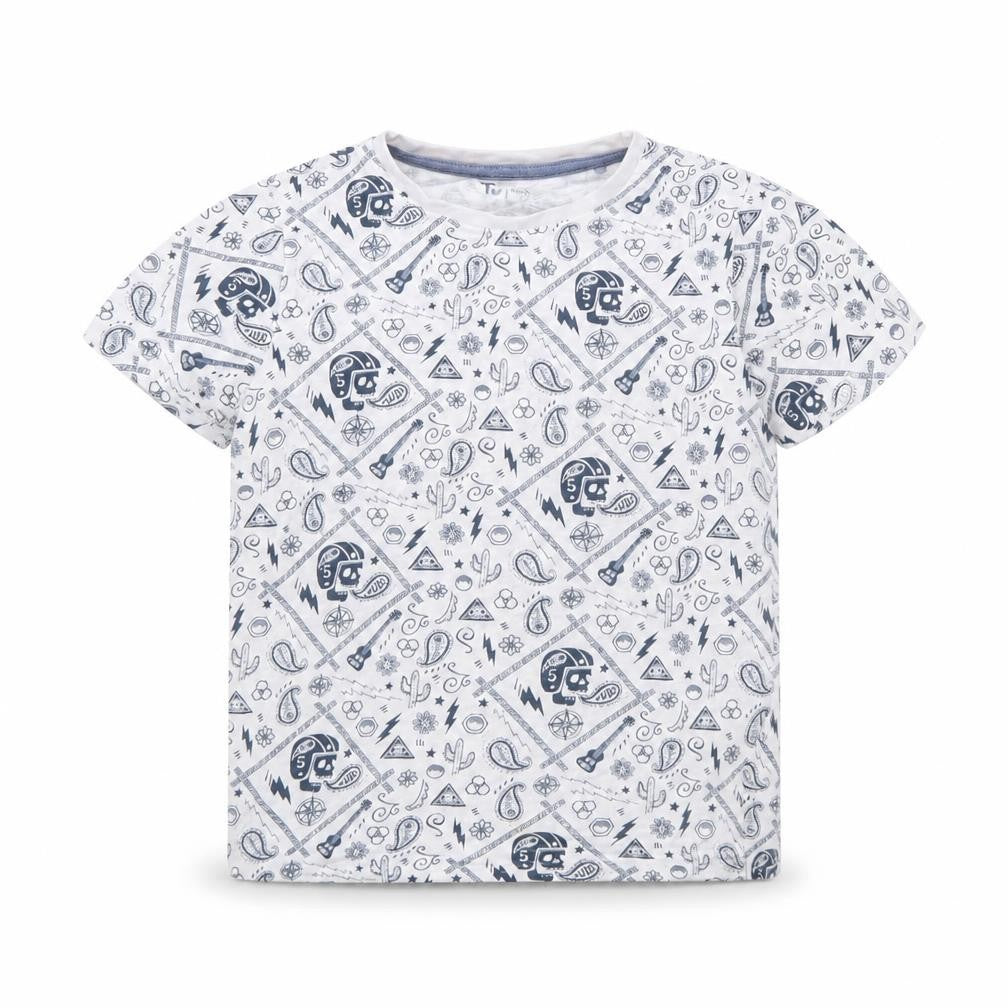 Front view of Tu boys’ white spotted basic t-shirt, size 7, years