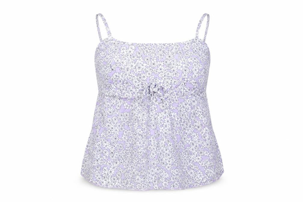 Front view of New Look women’s purple floral basic blouse, size UK 14