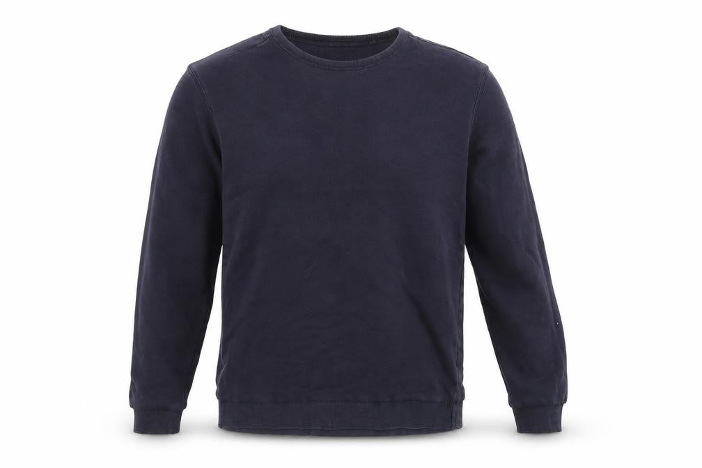 Front view of Tu men’s blue jumper, size M