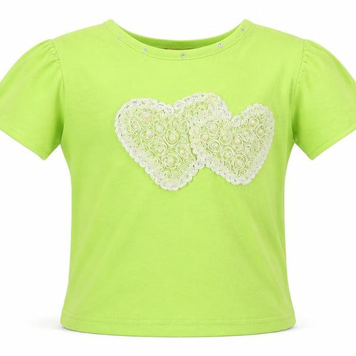Hong Girls Green  Jersey Basic T-Shirt Size 8 Years  - hearts