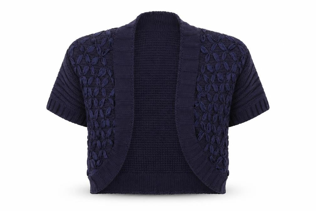 Front view of Per Una women’s black knit cardigan jumper, size UK 12