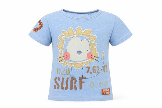 Front view of Next Baby Blue Jersey Basic T-Shirt, size 12-18, Months - Lion