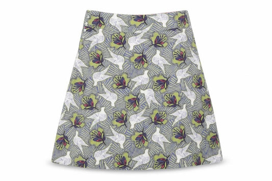 Front view of PREWORN women’s multicoloured floral flare skirt, size UK 30, in