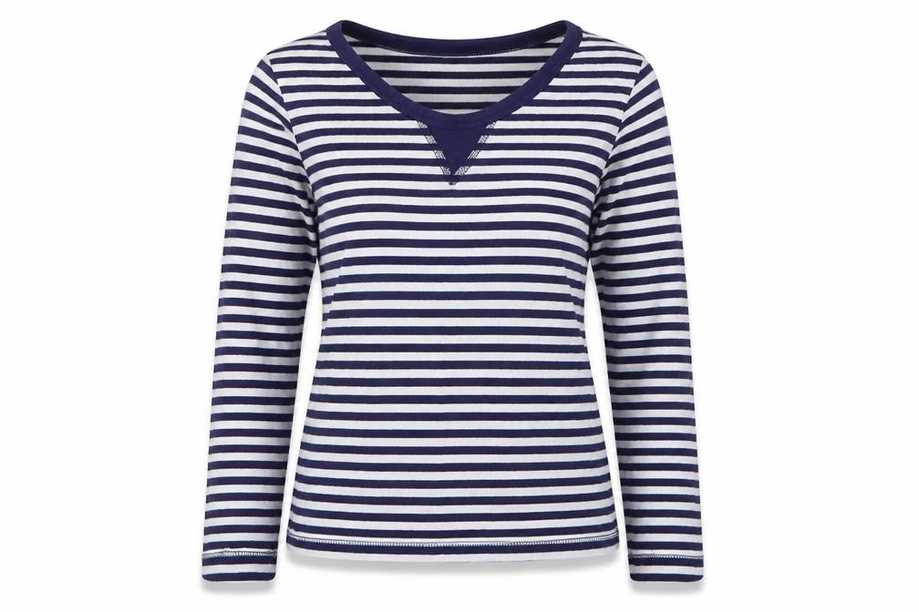 Front view of Avenue women’s multicoloured striped basic t-shirt, size UK 8