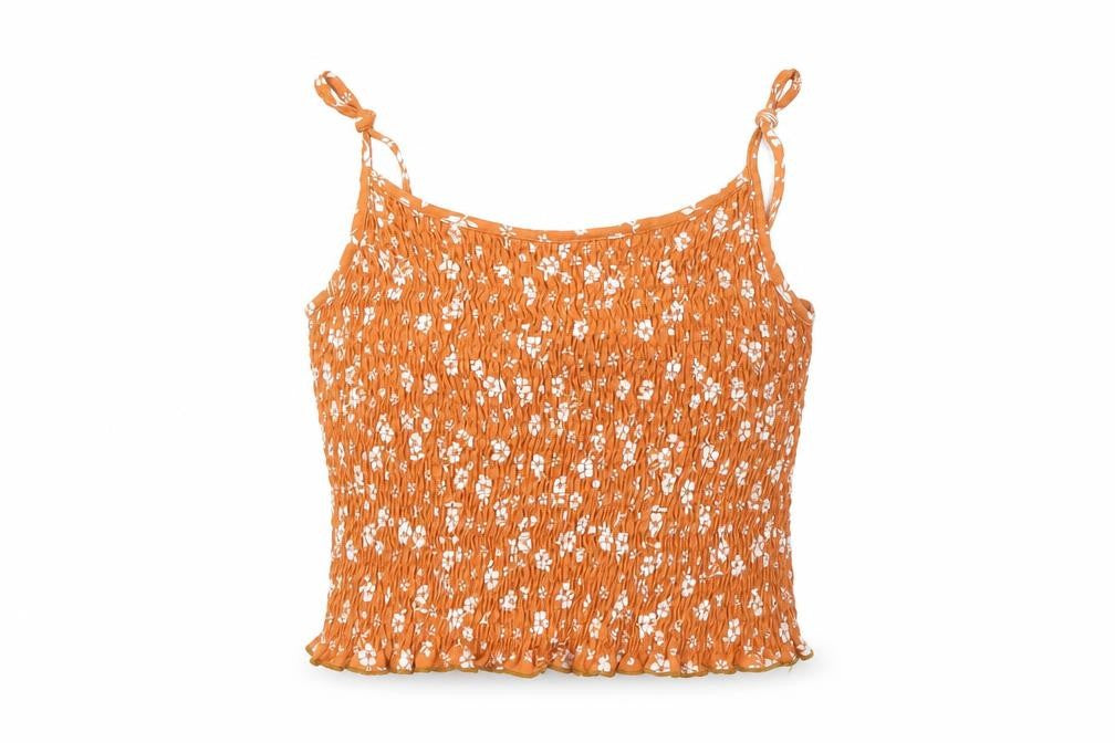 Front view of New Look women’s orange floral basic polo, size UK 14