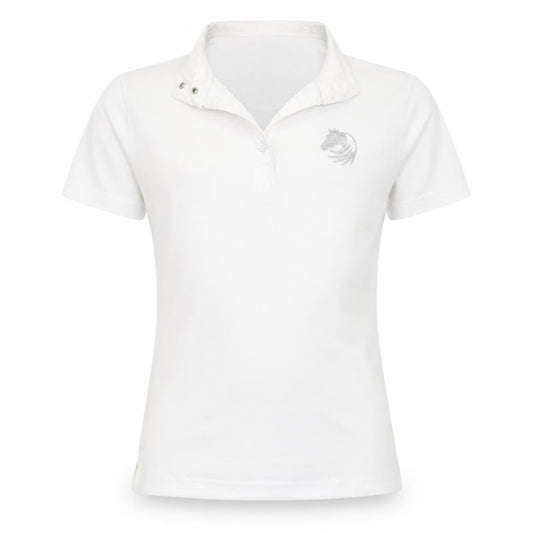 Front view of Elico girls’ white basic polo, size 9-10, years