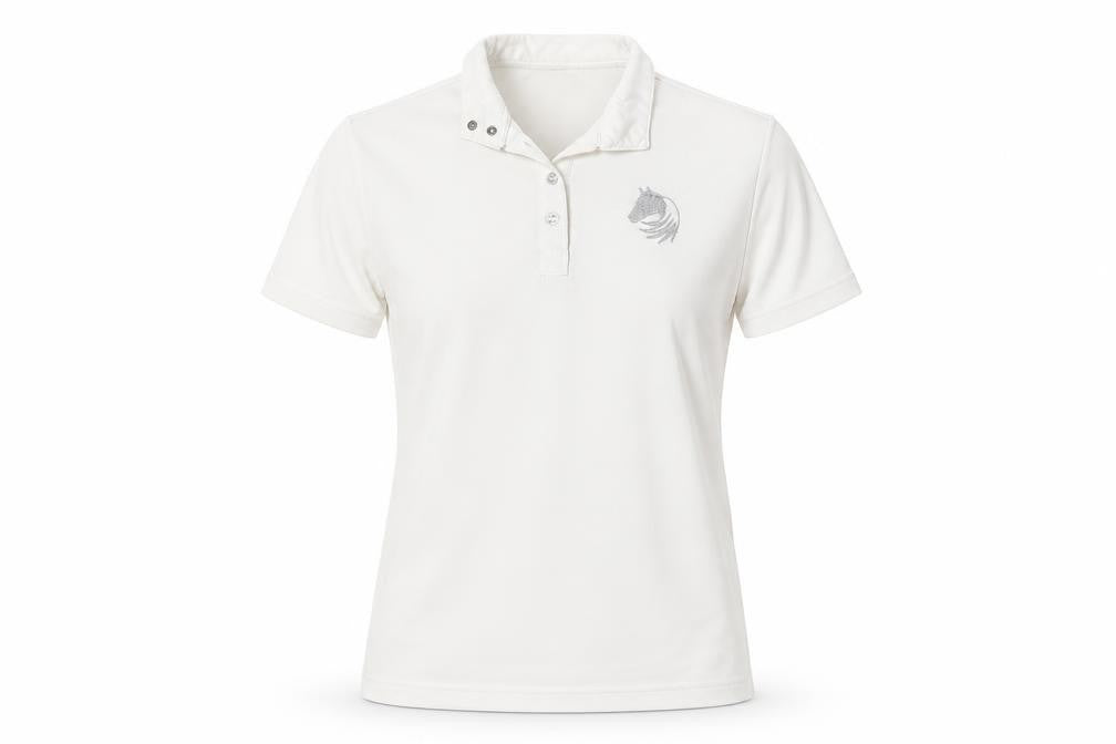 Front view of Elico girls’ white basic polo, size 9-10, years