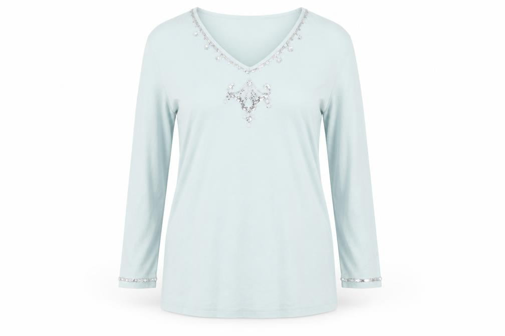 Front view of Country Casuals women’s blue basic t-shirt, size M