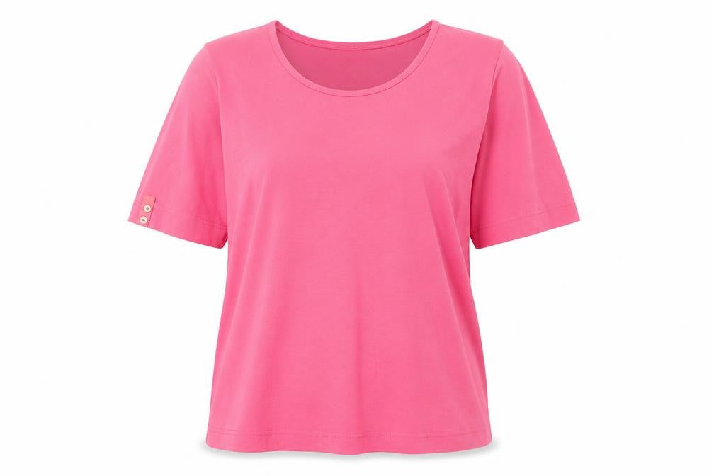 Front view of Adini women’s pink basic t-shirt, size S