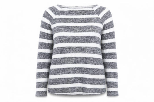 Front view of Divided by H&M women’s blue striped knit jumper, size XS