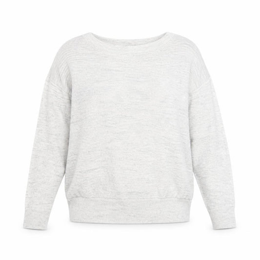 Front view of Next women’s grey striped knit jumper, size UK 12