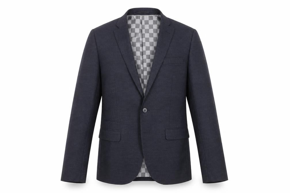 Front view of Amici men’s blue jacket suit jacket, size 38