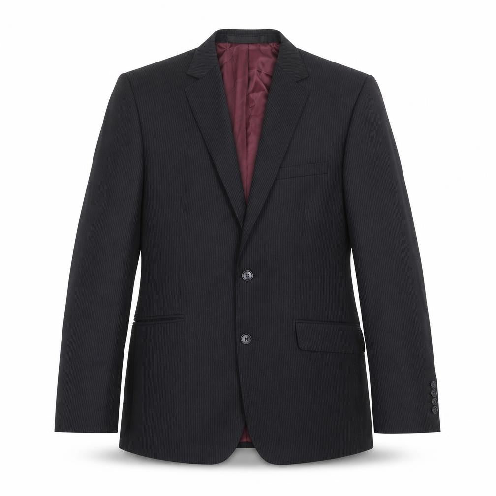 Front view of Marks & Spencer men’s black striped jacket suit jacket, size 42