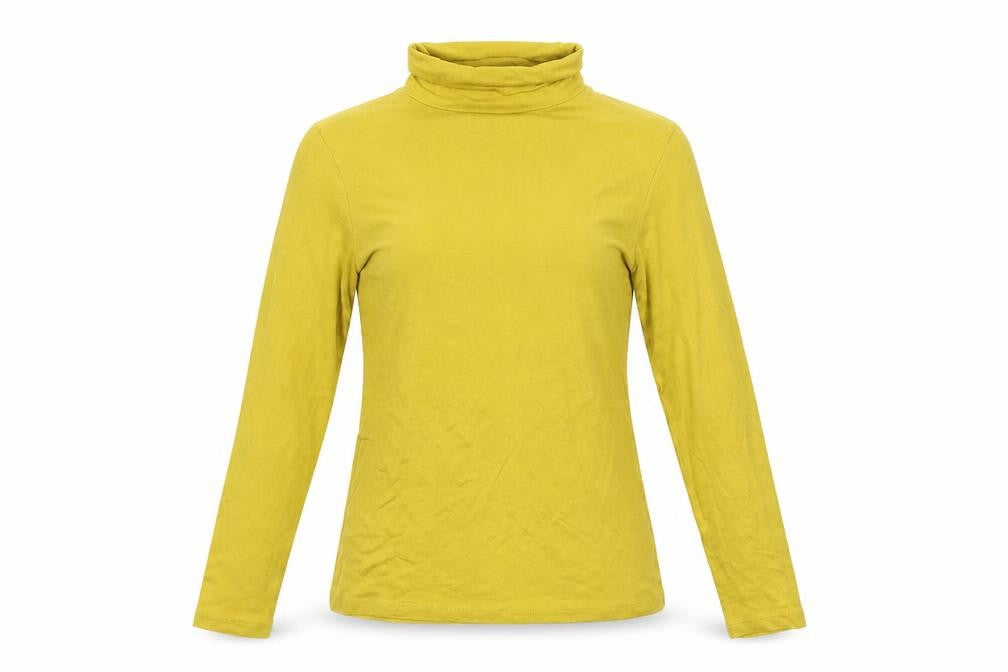 Front view of Peacocks women’s yellow pullover sweatshirt, size UK 10