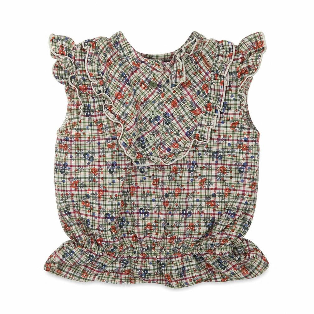 Front view of Primark girls’ green check basic tank, size 6, years