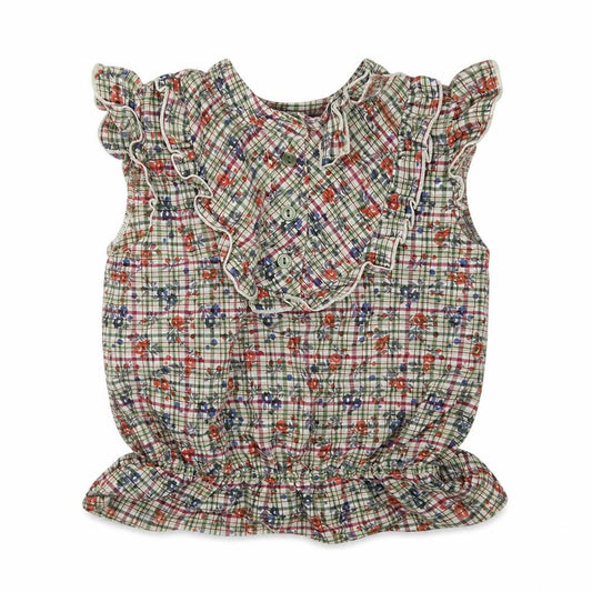 Front view of Primark girls’ green check basic tank, size 6, years