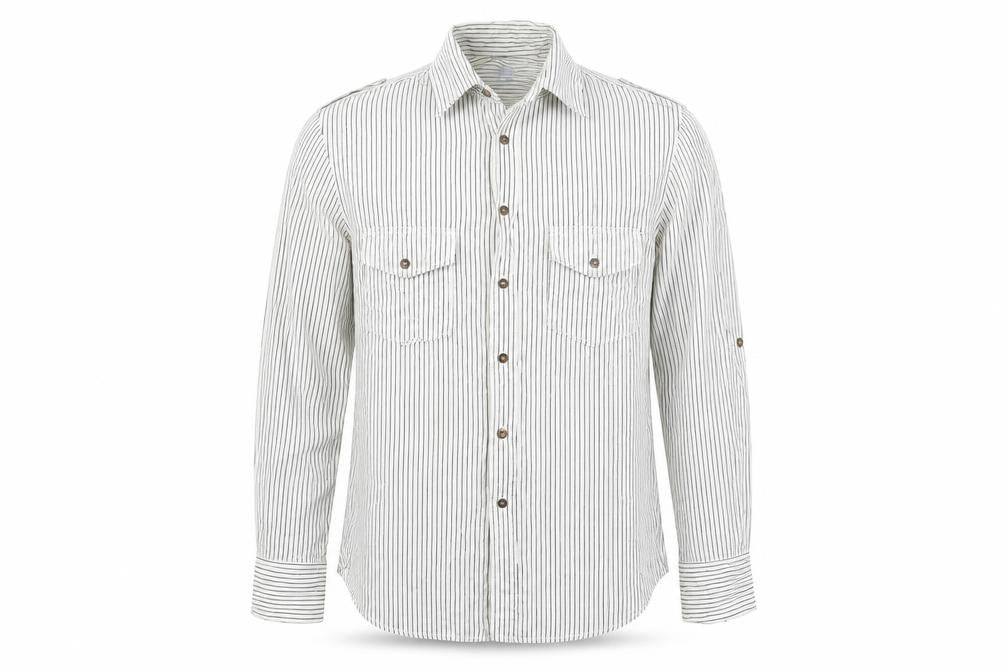 Front view of Burton men’s multicoloured striped button-up, size M