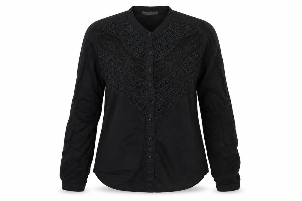 Front view of Yessica women’s black basic button-up, size UK 6
