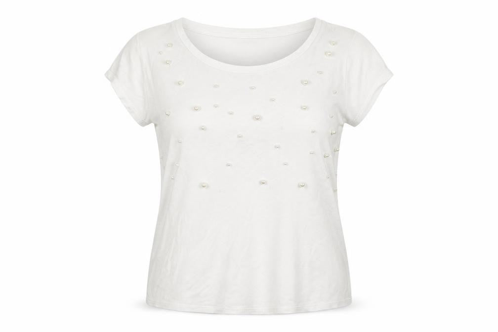 Front view of H&M women’s white basic t-shirt, size S